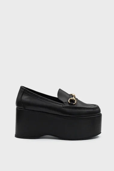 SKL-032 Black Leather High Platform Women's Loafer