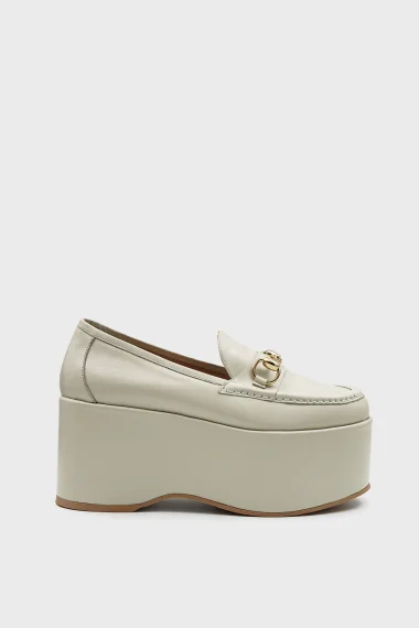 SKL-032 Beige Leather High Platform Women's Loafer