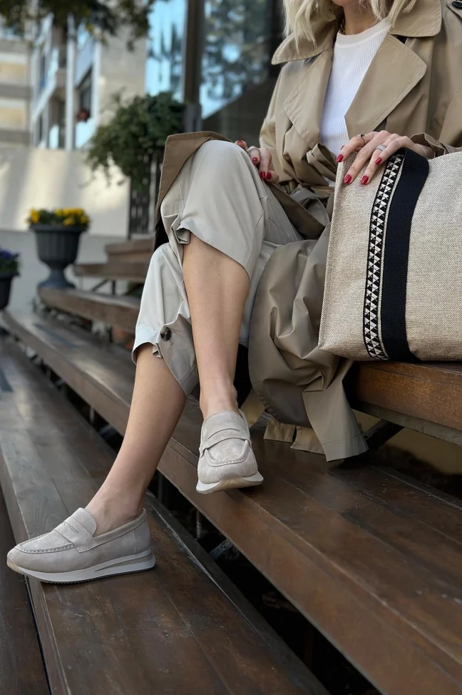 SKL-019 Beige Suede Women's Loafers