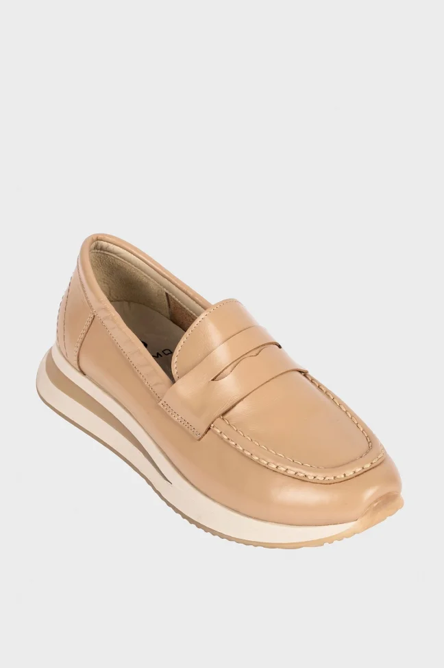 SKL-019 Camel Leather Women's Loafers