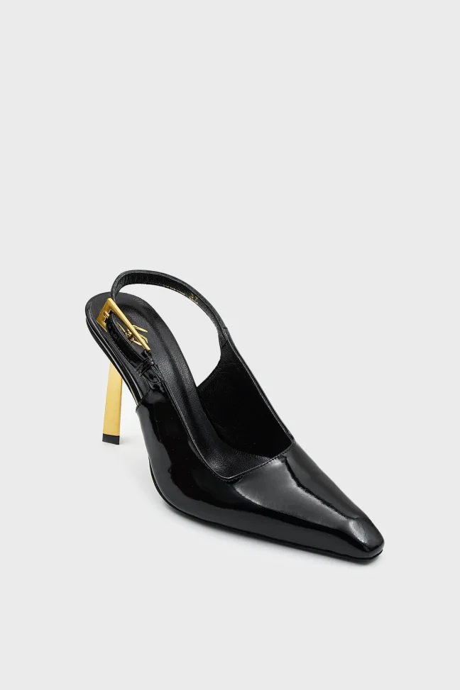 SKT-051 Black Patent Leather Rear Strap High Heel Women's Shoes