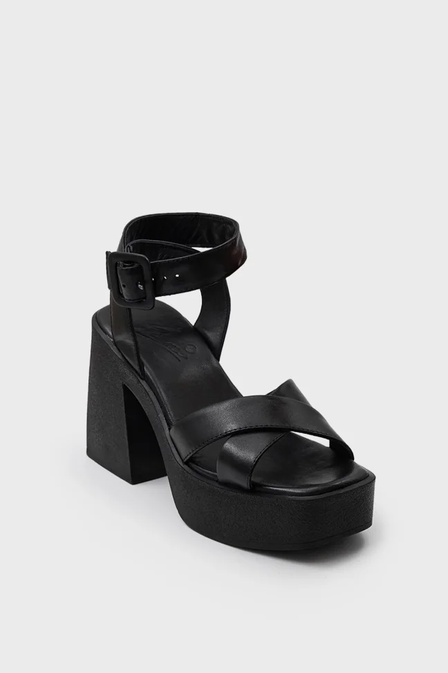 SKD-015 Black Leather Cross Women Sandals