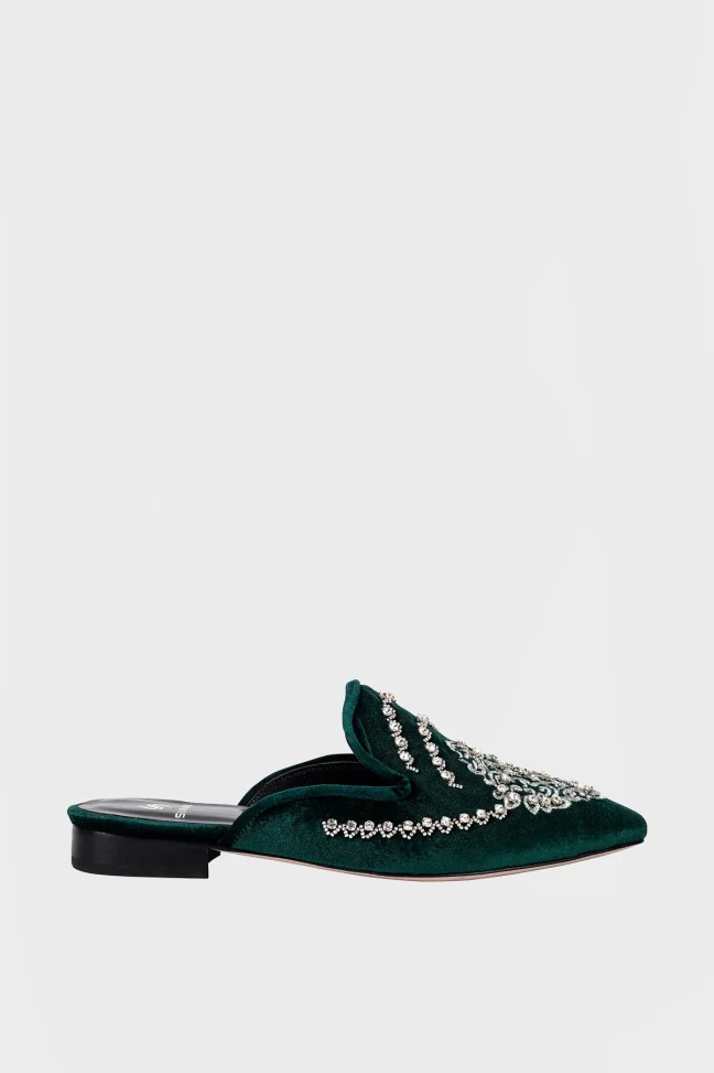 SKK-047 Green Suede Women's Slippers