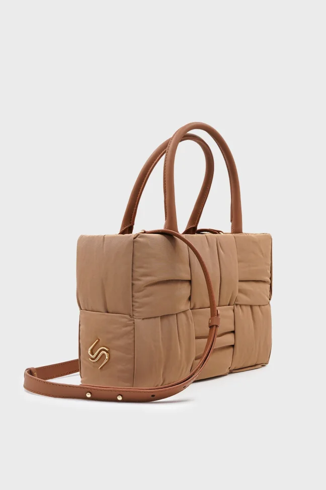 SCO-034 Tan Textile Casette Midi Shoulder Bag